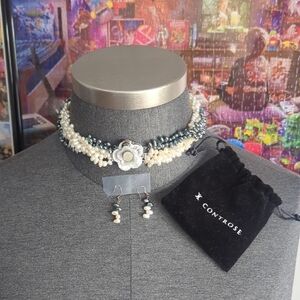 Pearl and Silver Floral Necklace Set